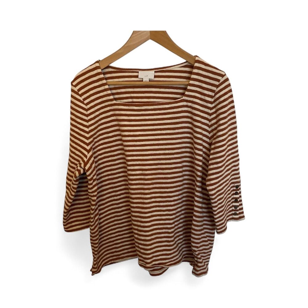 J. Jill Womens Striped Square Neck Top XL Classic Coastal Casual Modest Office